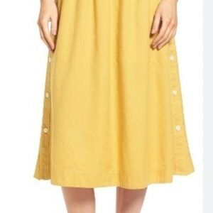Madewell Summer Yellow Patio Midi Skirt Button Accents Cottagecore 100% Cotton 6